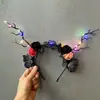 Tocado de Halloween Diadema Divertida de Calabaza para Niños Velo Negro de Princesa para Niña Tocado Luminoso Cuernos