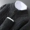 Suéter de Cashmere Masculino Espesso com Gola Alta Meia e Zíper Outono Inverno Novo Suéter 100% Lã Pura Suéter Twist Casual Solto