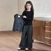 Conjunto de Colete de Outono para Meninas Primavera e Outono Novo Vestuário Infantil Colete para Meninas Camiseta Básica Calças de Perna Larga Conjunto de Três Peças