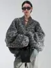 Estilo Nuevo Otoño e Invierno Borde de Cuero Cuello en V Mangas Murciélago Cárdigan Estilo Perezoso Holgado Combinación de Colores Hilo de Alpaca Chaqueta Corta para Mujer