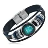 Joyería Creativa Más Vendida Simple Nuevo Pulsera de Cuero Trenzado con Cuentas 12 Constelaciones Ajustable Mismo Estilo para Hombres y Mujeres Pulsera de Pareja