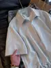 Camisa Masculina de Manga Curta para Adolescentes, Verão, Caimento Solto, Listrada, Estilo Americano, Top Versátil, Gola Reversível Oversized, Casual