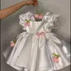 Vestido de niña, vestido blanco, vestido tutú de flor de tulipán para el cumpleaños de bebé con tirantes y mangas abullonadas, vestido de princesa