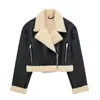 Chaqueta de Forro Polar Doble Cara Cuero Sintético Estilo Callejero Otoño e Invierno para Mujer Transfronteriza Europea y Americana Chaqueta de Cuero Estilo Motociclista Chaqueta de Cuero Sintético para Motociclista