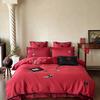 [Fragancia Premium] Juego de Cama Festivo de Alta Gama de 4 Piezas, Algodón de Fibra Larga, Bordado de Golondrina Roja para Boda, 100 Piezas
