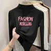 Camiseta interior de forro polar doble cara para niña, camiseta de manga larga con estampado de dibujos animados y cuello medio alto para otoño e invierno, top elegante y cálido para niños mayores