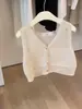 Chaleco de Punto sin Mangas con Cuello en V Color Albaricoque para Mujer, Chaleco Exterior Corto de Verano para Figuras Petite