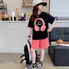 Conjunto de verano para niña de manga corta, elegante y moderno con manga descubierta, pantalones cortos de moda de manga media para niña, ropa de verano única