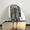 Jeans Rasgado Cropped Sete-Pontas com Estampa de Estrela Retro Americano para Mulheres Verão Cintura Alta Comprimento do Joelho Comprimento Médio Seis- Shorts de Perna Larga