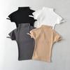 Senso de Design Francês Europeu e Americano Meninas Quentes Feminino Manga Curta Feminino Puro Sexy Slim-fit Camisa Base Camiseta Top