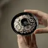 Tazón Negro de Cerámica con Tapa Dinastías Tang y Song Juego de Té Kung Fu con Incrustaciones de Oro y Plata, Diseño Floral Completo, Tazón de Té Esmaltado para el Hogar