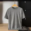 Camisa de malha masculina de luxo leve transfronteiriça, manga curta, casual, versátil, camiseta suéter simples, lã fina, leve para negócios, gola redonda