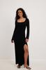 Vestido de punto elegante de otoño para mujer, nuevo, con cuello cuadrado, manga larga, color sólido, abertura, sexy, ajustado, adelgazante