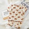 Verano Nuevo Seda de Hielo Ropa de Casa de Dibujos Animados para Niña Set de Dos Piezas con Estampado Floral de Oso Ropa para Aire Acondicionado Traje Infantil Ropa Infantil