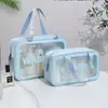 Bolsa de aseo transparente impermeable de PU, bolsa de almacenamiento de cosméticos de gran capacidad para viajes, bolsa de aseo portátil de alta gama para mujer