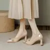 Zapatos de tacón medio alto de punta con tacón grueso en color nude para mujer, 7 cm, modelo primavera/otoño 2024, piel suave, adecuados para combinar con faldas