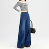 Jeans Azules Vintage Sueltos Versátiles de Longitud al Suelo para Mujer 2025 Petite Elásticos Adelgazantes de Cintura Alta Pierna Ancha