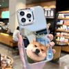 Funda de Teléfono Divertida y Linda con Emoticonos de Mascotas y Espejo para iPhone18Pro Cachorro y Gato Lindos Funda de Teléfono con Espejo