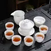 Ante Jade Blanco Porcelana Kung Fu Juego de Té Hogar Oficina Tetera Tapa Tazón Taza de Té Cerámica Gama Alta Lujo Ligero Regalo