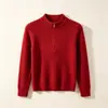Nuevo suéter de punto para mujer de otoño con cuello redondo y media cremallera, top de punto de manga larga ajustado estilo coreano para mujer