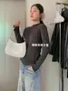 Camiseta feminina Du Xiaozhai de gola semi-alta e manga longa, camisa base versátil básica para outono e inverno, top interno de cor sólida estilo casual