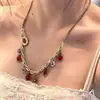 Colar Pingente Gota d'Água Vermelho Vintage para Mulheres, Design de Nicho de Luxo Leve, Estilo Vintage Desgastado, Corrente Versátil para Clavícula