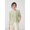 Camisa Feminina Manga Curta Verde Menta Estilo Francês, Blusa Linda Chic e Única para o Verão com Design de Nicho