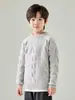 Suéter grueso de punto trenzado 100% lana pura para otoño e invierno, cuello redondo medio alto, para niños y niñas
