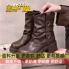 Botas Martin de Felpa Tacón Grueso Aumento de Altura Estilo Británico Botines Cortos Zapatos de Mujer 2026 Otoño/Invierno Nuevos Suela Gruesa Caña Alta Botas Apiladas Mujer