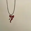 Nuevo Estilo Ins de Corea del Sur Dulce y Fresco Estilo Chica Pura Cadena para Clavícula de Cuerda de Cuero con Lazo Rojo Collar Spice Girls Nicho