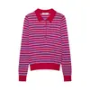 Roupas femininas transfronteiriças nova coleção outono/inverno 2026: Camisa de tricô listrada, estilo europeu e americano, confortável, casual, de corte solto, para mulheres, A37395