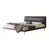 OEM de un fabricante importante, cama de cuero con cabecero fino vintage, cama italiana minimalista tapizada suave, cama cúbica de borde plano, cama doble para dormitorio principal