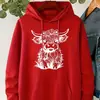 Sudadera con Capucha Estampado de Alpaca Tallas Grandes para Mujer - Suéter Casual de Manga Larga con Bolsillos, Poliéster Suave Elástico