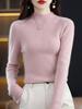 Suéter de lana 100% para mujer, cuello alto, otoño e invierno, primera línea, real, ajustado, manga larga, jersey de punto rojo básico.