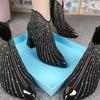 2025 Nuevas Botas de Moda de Metal con Lentejuelas y Punta Fina Botines Cortos con Pedrería Estilo Extranjero de Gama Alta Tacones Altos Negro