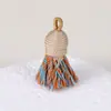 Pingente de Borla Pequena de Fio de Algodão Enrolado à Mão Estilo Xizang, Material para Pulseira DIY Feito à Mão, Ornamento de Borla Curta com Tampa Rosqueada