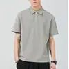 Camisa Polo Masculina Excedente de Exportação de Verão Primavera e Verão Tendência Cor Sólida Gola Lapela Pesada Casual Manga Curta Camiseta