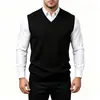 Colete de Tricô Masculino Gola V Outono/Inverno 2026 Casual de Negócios Sem Mangas Suéter Pulôver Colete com Costela Cruzado