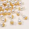 Pingente de Pérola Imitação de Concha em Vidro, Pingente Redondo Multicor Banhado a Ouro, Acessórios para Brincos Colares DIY Venda por Atacado