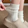 Calcetines de lana de punto grueso para mujer, otoño e invierno, forrados de felpa, engrosados, cálidos, calcetines holgados, zapatos japoneses Birkenstock, calcetines largos de color liso