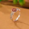 Estilo Étnico Chiba Plata Tailandesa Rojo del Sur Riqueza Jade Hetian Jade de Agua Clara Retro Patrón de Hierba Antigua Tang Cortado Anillo Chino