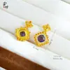 Colar Ice Princess Banhado a Ouro com Pedras Preciosas Roxas e Diamantes, Latão Banhado a Ouro Floco de Neve de Diamantes Coloridos Corrente de Clavícula Exquisita para Encontro de Luxo