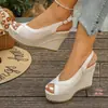 Sandalias de cuña de talla grande con diseño de boca de pez, estilo europeo y americano, para verano 2026, suela gruesa, sandalias romanas de comercio exterior transfronterizo para mujer