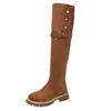 Botas de design único com punhos dobráveis, botas Martin vintage com cadarço, novo modelo de verão 2026, botas longas em retalhos para panturrilha larga