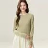 Modelo 2026, suéter feminino 100% caxemira pura com gola redonda, camada base de malha versátil