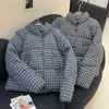 Nuevo abrigo de algodón estilo retro americano con cuello alto para mujer 2026, nuevo abrigo acolchado de cuadros cálido y versátil de invierno