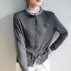 Cárdigan de Punto de Lana Peinada con Cuello Hongo Nuevo Otoño e Invierno 2025 Bordado de Rosas Holgado Suave Ceroso Top para Mujer