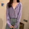 Suéter Corto Súper Caliente de Primavera y Otoño Abrigo de Diseño Nicho Versátil con Capucha y Cordón Manga Larga Casual Estilo Perezoso Top para Mujer