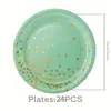 Platos con Puntos de Foil Verde Claro en Forma de Semicírculo, Vasos de Papel, Banderines de Tirar, Manteles, Cubiertos Desechables, Vajilla para Fiestas