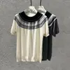 Camiseta de Verano para Hombre de Mezcla de Lana Estilo Étnico Tejido Fair Isle Fresca Cuello Redondo Manga Corta Tejido de Alta Elasticidad Venta al por Mayor